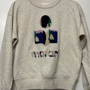 Isabel Marant Cream Logo Patchwork Sweatshirt with Navy, Green & Purple Accents